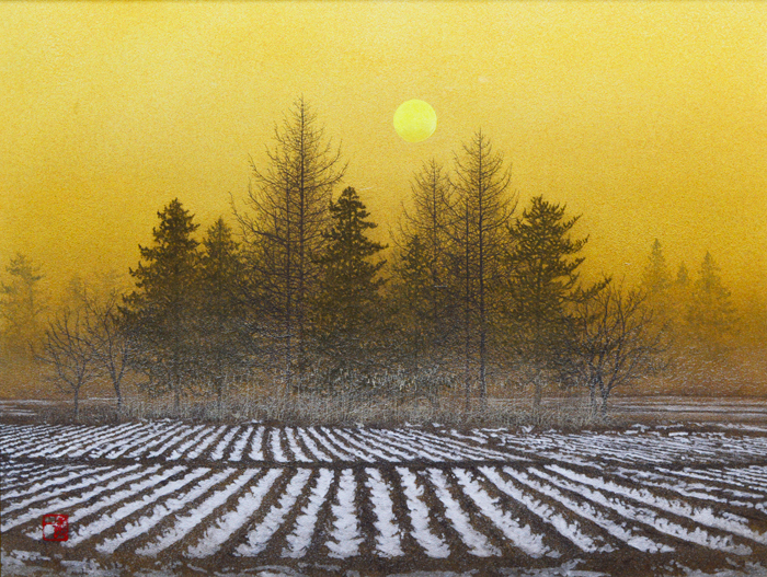 日本画早春の朝